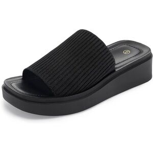 Amazon Black Ribbed Slide Sandals